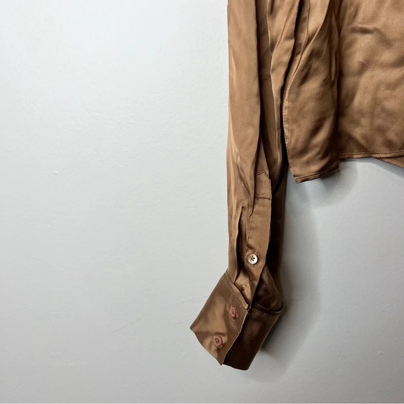 Aritzia Wilfred Brown Satin Button Tie Blouse - Picture 8 of 8